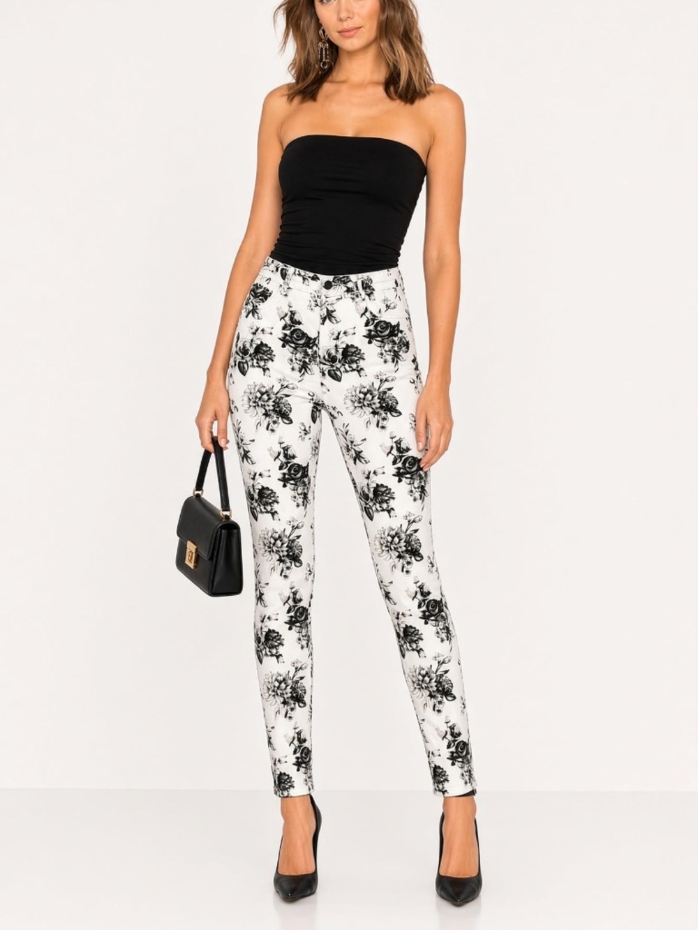 TALL GIRLS! WHBM White House Black Market Blanc Floral Skinny Jeans 2 Long